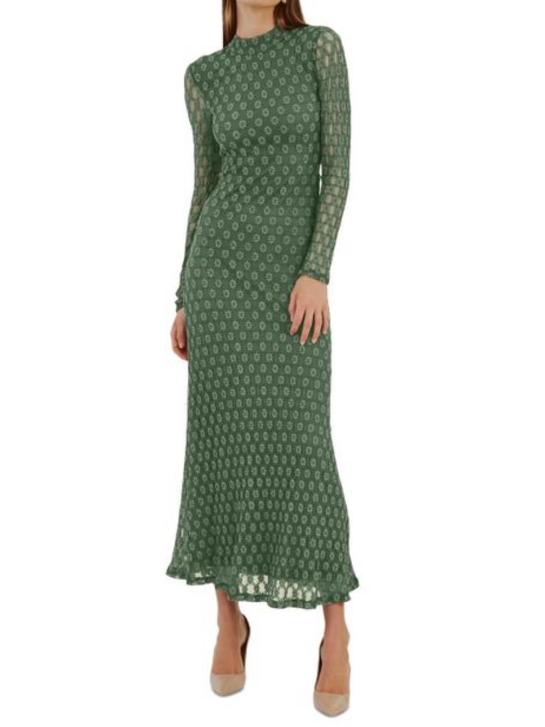 Nwts Bardot Olive Lace Long Sleeve Gown